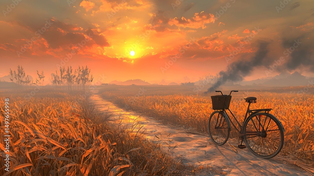 Fototapeta premium Abandoned bicycles in the sunset glow