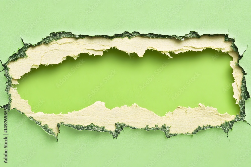 Fototapeta premium Torn Green Paper Texture Background Ripped Hole Grunge Abstract Design
