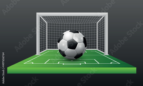 Soccer ball in the goal. Vector illustration.