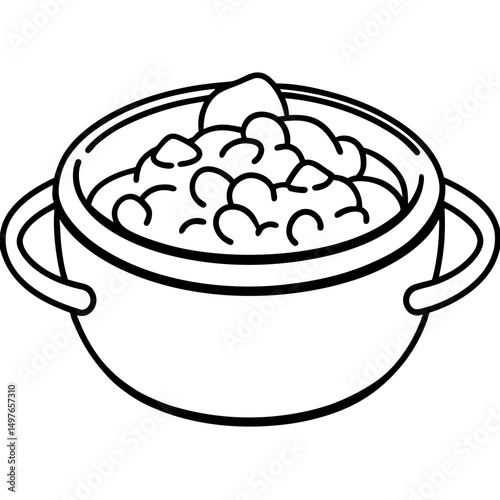 Simple line drawing of goulash on white background