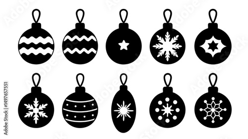 set of christmas ball silhouette vector on tranparent background