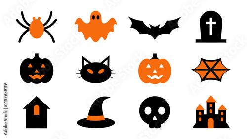 set of halloween icon vector on tranparent background