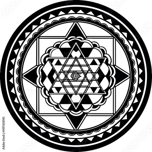 Sri yantra mandala detailed geometric vector design