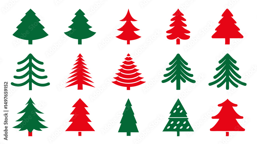 Obraz premium set of red and green christmas tree vector.