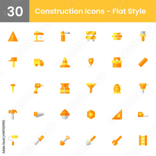 Construction Icons - Flat Style, Filled Line Style, Construction icons set. Home repair tools outline icons collection. Construction tools, builders and equipment symbols. stock vector.