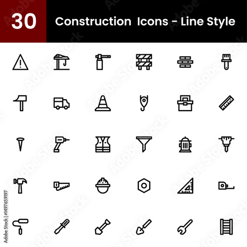 Construction  Icons - Line Style, Filled Line Style, Construction icons set. Home repair tools outline icons collection. Construction tools, builders and equipment symbols. stock vector.
