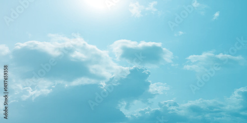 Sunny sky blue light watercolor background. Aquarelle painting brush effect card paper textured canvas cloudy smoke space for text, entertaining card, template. aquamarine color graphics illustration