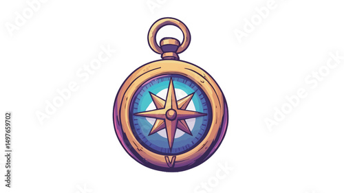A digital illustration of a compass, rendered in a hand-drawn style. The compass features a gold-colored casing with a soft, stylized gradient. The face of the compass is a vibrant blue, also with