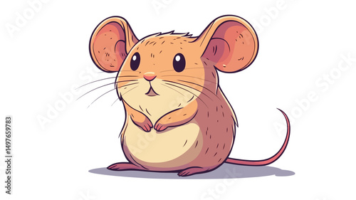 A digital illustration of a cartoon mouse. The mouse is depicted in a stylized manner, with exaggerated features such as large ears and eyes. The color palette is soft and pastel, primarily peach.