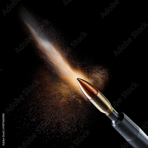 Bullet exits firearm with dramatic fire and smoke effect Generative AI