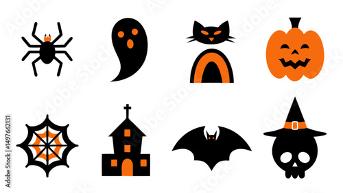 set of halloween icon vector on tranparent background