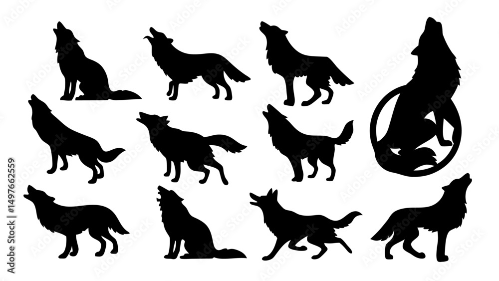 Fototapeta premium Set of wolf silhouette design big pack of illustration