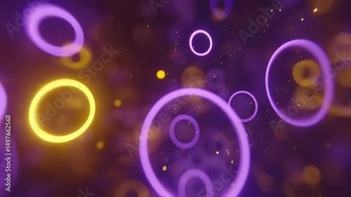 Abstract Glowing Circles with Gold and Purple Gradient – Dynamic Expansion, Floating Particles, Futuristic Cinematic Loop