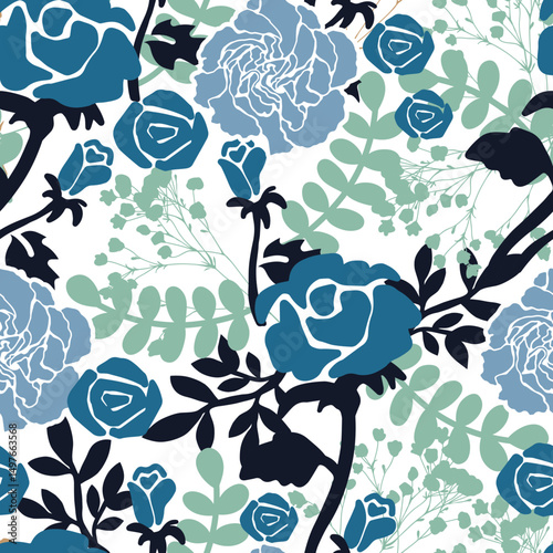 Blue Rose Rendezvous Floral Garden Pattern can be use for background and apparel design