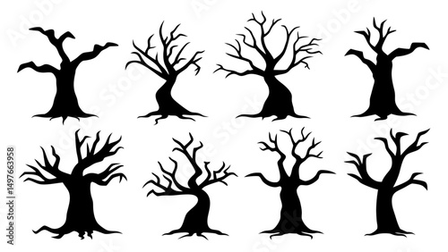 Set of horror tree silhouette vector design big pack of tree illustration
