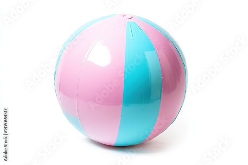 A beach ball isolated on a white background, with a pink and blue color scheme in pastel tones.