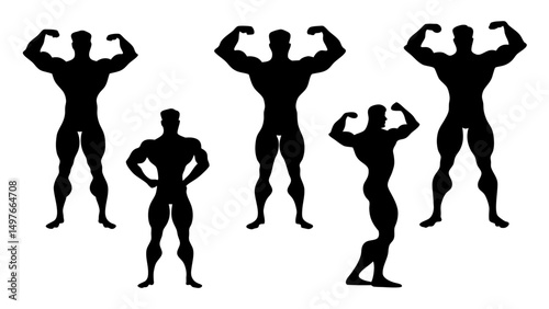set of silhouette of bodybuilders vector
