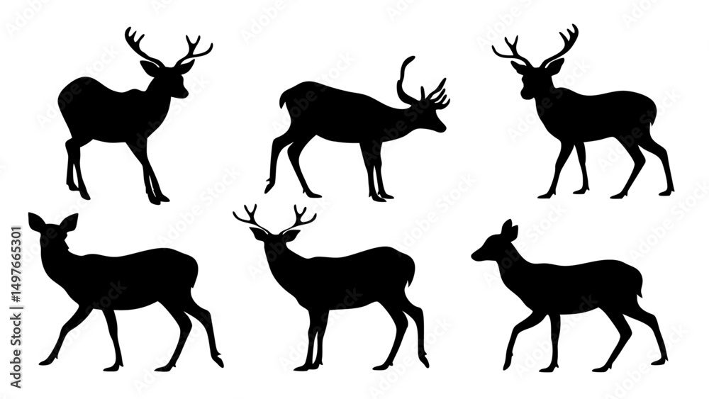 Fototapeta premium set of deer silhouette design vector art illustration