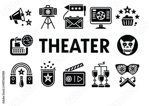 Theater Icons Set Silhouette Graphic Design
