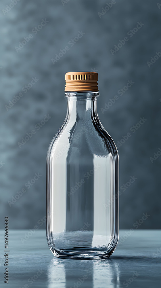 Empty Glass Bottle Mockup Clear Bottle with Wooden Cap on Neutral Background Empty Glass Bottle Mockup Clear Bottle with Wooden Cap on Neutral Background