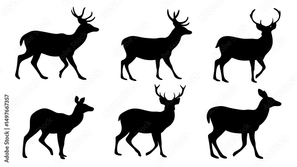 Fototapeta premium set of deer silhouette design vector art illustration