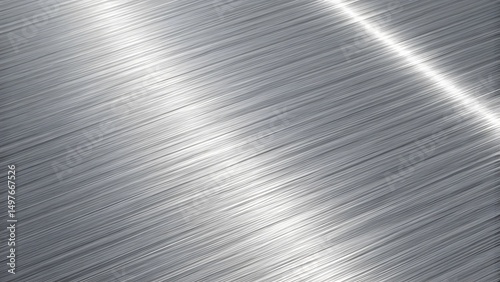 Sleek brushed steel texture, metallic sheen, diagonal lines, reflective surface, industrial design, polished metal, smooth lines, elegant background, modern backdrop, seamless pattern. photo