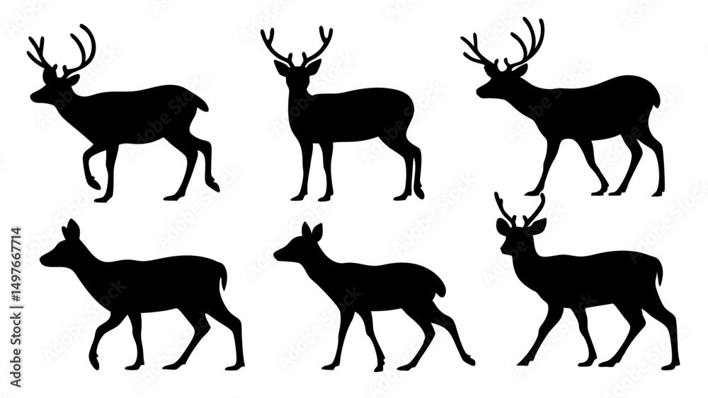 Fototapeta premium set of deer silhouette design vector art illustration