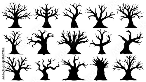 Set of horror tree silhouette vector design big pack of tree illustration