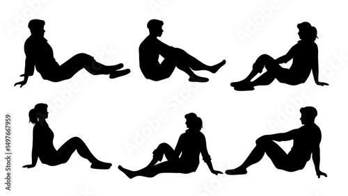 set of a group of business people sitting in various poses