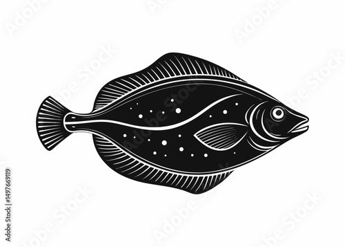 Ink Sketch of Flounder - Flatfish silhouette vector black on white background