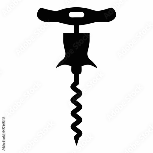 Vintage Corkscrew and Cork silhouette vector black on white background