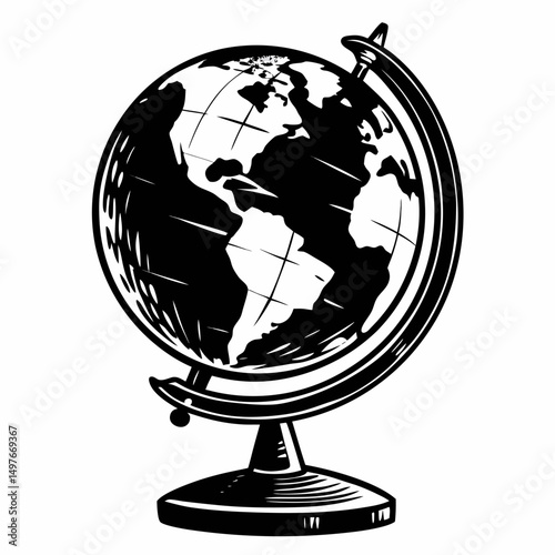 Vintage Globe Sketch silhouette vector black on white background