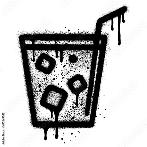 Cocktail with ice cubes played in graffiti style on a white background for printing and design. Vector illustration.