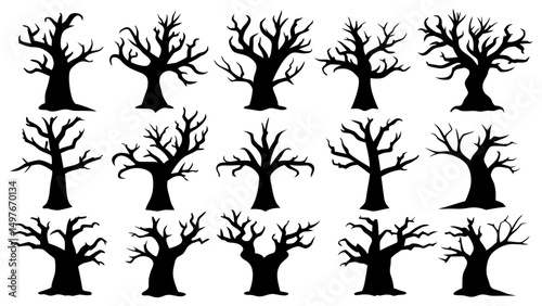 Set of horror tree silhouette vector design big pack of tree illustration