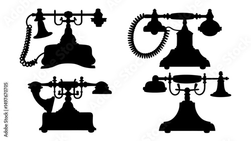 Set of antique telephone silhouette vector