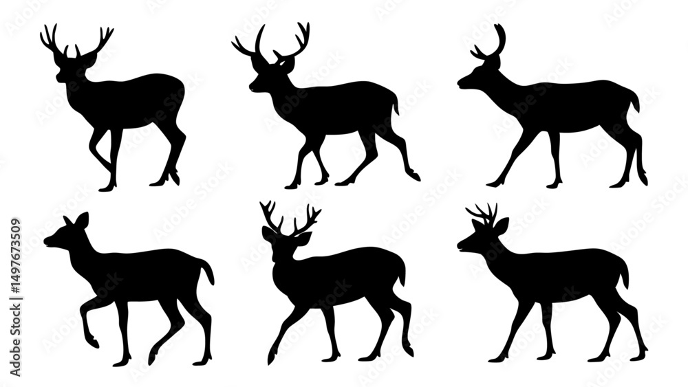 Fototapeta premium set of deer silhouette design vector art illustration