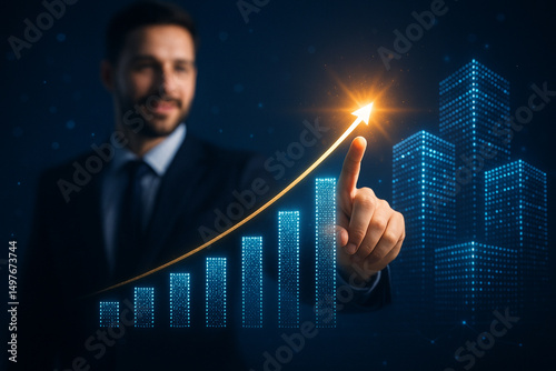 Wallpaper Mural Businessman Displaying Financial Data Digitally on Virtual Interface Torontodigital.ca