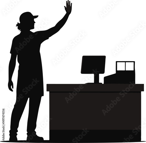 Cashier or Retail Worker Hand Gesture - Stop or Attention Vector