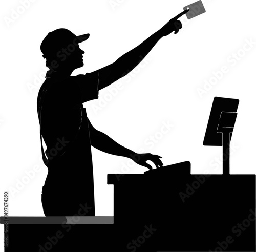Cashier Giving Customer Coupon - Retail Transaction Vector Illustration