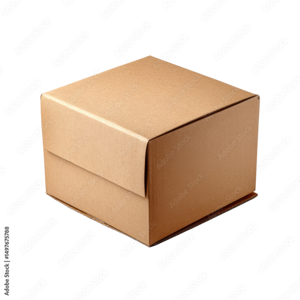 Fototapeta premium Brown cardboard box with lid isolated on white background