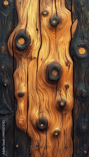 Knotty wood texture, close-up, vertical, background blurred