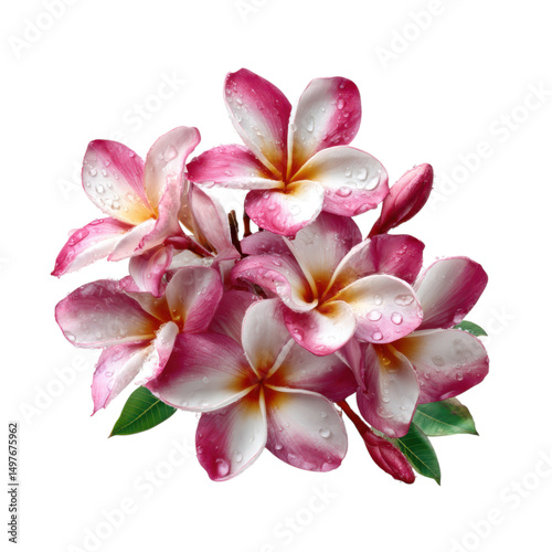 Plumeria flower with water droplets isolated on white background