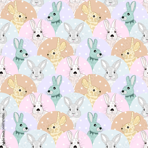 Colorful rabbit pattern design, white isolate background