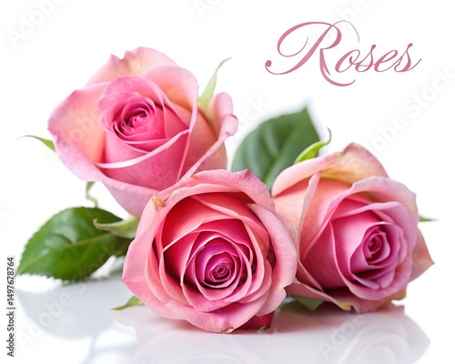 pink roses on white background
