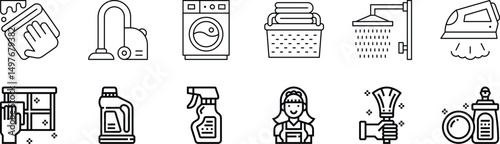 Hygiene icon set. Containing cleaning, disinfection, soap, bathing, sweep, shower, washing hands, clean and sanitation icons. Cleanliness concept. Solid icon collection.