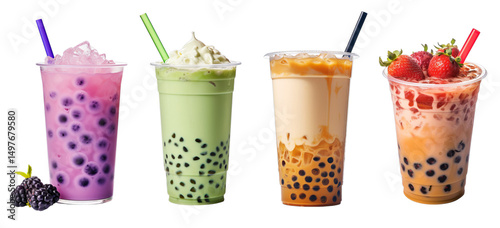 Realistic bubble tea collection, isolated on white background