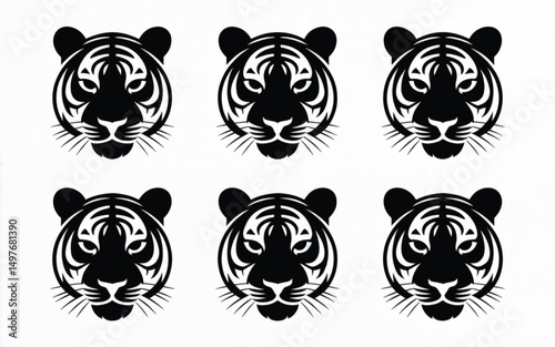 Stylized Tiger Face Silhouettes Collection in Vector Format.