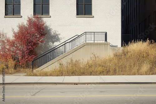Urban stairway with autumnal foliage