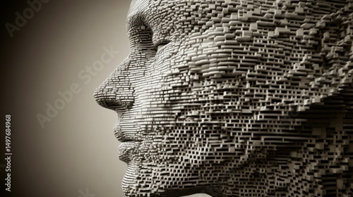 Abstract digital face profile, composed of blocks.