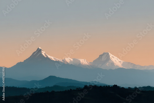 breathtaking view of majestic mountains of nepal during stunning sunset with ultrabright colors illuminating sky